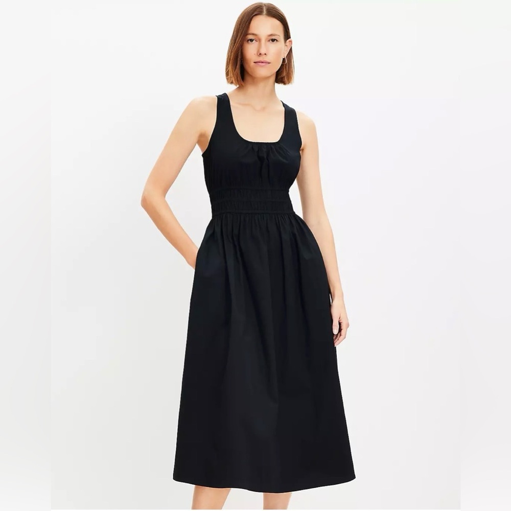 Ann Taylor Black Smocked Midi Dress - NWT